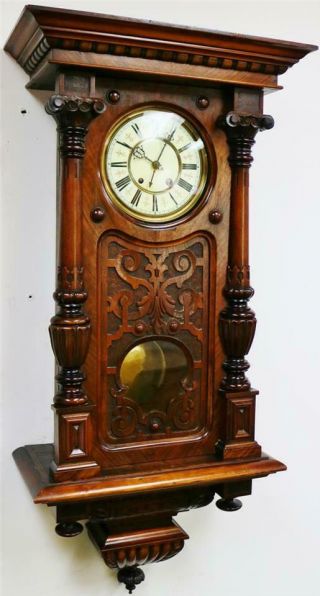 Antique German RMS 8 Day Carved Walnut Vienna Regulator Timepiece Wall Clock 2