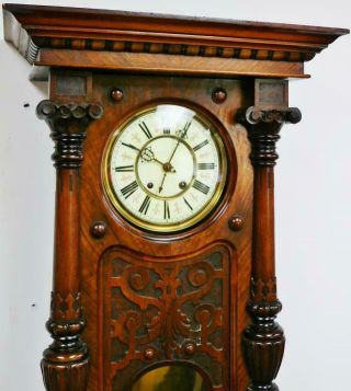 Antique German RMS 8 Day Carved Walnut Vienna Regulator Timepiece Wall Clock 3