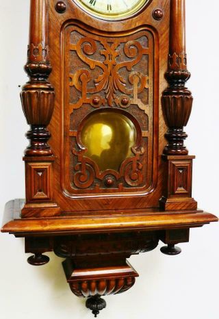 Antique German RMS 8 Day Carved Walnut Vienna Regulator Timepiece Wall Clock 4