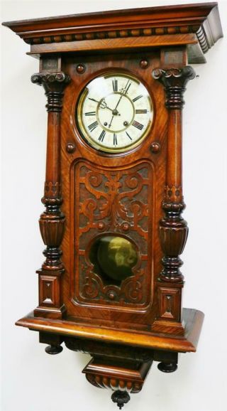 Antique German RMS 8 Day Carved Walnut Vienna Regulator Timepiece Wall Clock 5