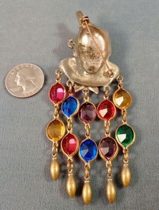 Unusual Vintage Tin Man Wizard of OZ Brooch w/ Dangle Crystals Unsigned 40s 10