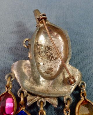 Unusual Vintage Tin Man Wizard of OZ Brooch w/ Dangle Crystals Unsigned 40s 11