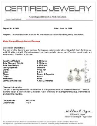 $16,  500 White Diamond Cocktail Earrings 18k Gold 2.  26 ct Certified Natural GEMS 12