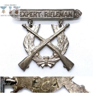 Named Wwi U.  S.  Marine Corps Expert Rifleman Badge “eca” Sterling Silver Ww1