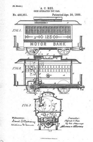 Antique Cast Iron Mechanical Bank – Alfred C.  Rex 1889 – “Motor Bank” 9