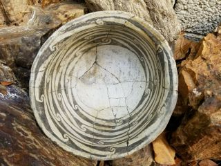 Ancient Anasazi Holbrook Type B Black On White Flare Rim Bowl Northern Arizona