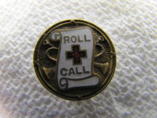 Ww1 American Red Cross " Roll Call " Pin - Ornate Detailing - Red White Enamel