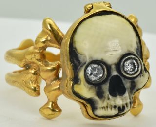 Museum Antique Victorian 18k Gold&diamonds Poison Memento Mori Skull Ring Rare