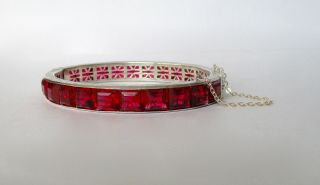 Vintage Sterling Silver Extra Wide 3/8 - Inch Red Paste Bangle Bracelet