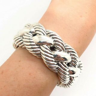 David Yurman 925 Sterling Silver Woven Cable Wide Designer Cuff Bracelet