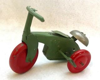 Vintage Tin Wind - Up Toy Tricycle With Key And Bell Made In Occupied Japan