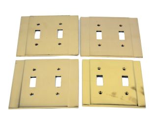 4 Vintage Brass Solid Metal Double Light Switch Cover Wall Plate Art Deco