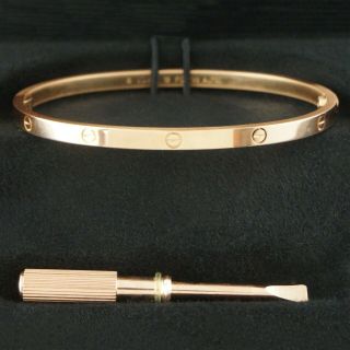 Cartier Solid 18K Rose Gold SM Skinny Love Bracelet,  Size 18 Bangle,  Orig Box NR 2