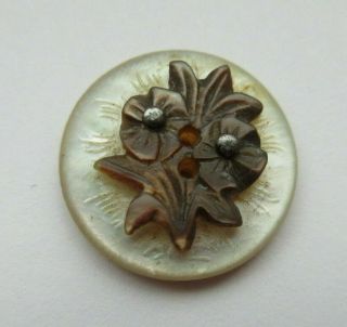 Elegant Antique Vtg Victorian Carved Mop Shell Button Flowers W/ Cut Steels (r)