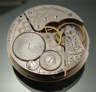 Elgin 16s Open Face Pocket Watch Movement Model 7,  C.  1905 Runs Well