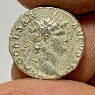 Ancient Roman Silver Coin Denarius Nero Caesar 2.  7gr 17.  7mm