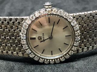 Vintage Omega 18k White Gold Diamond Mechanical Watch