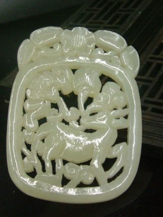 Antique Chinese Celadon Nephrite Hetian Jade Hollowed Deer/pendants