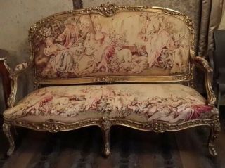 Romeo and Juliet,  French Antique Style,  Hand Carved,  Gold Leaf,  Living Room Set 6