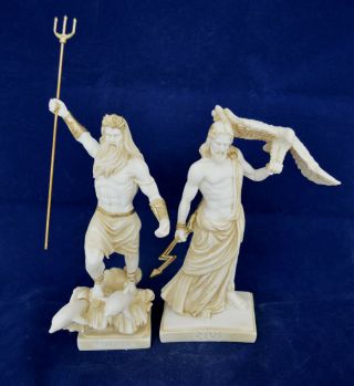 Zeus And Poseidon Sculpture Ancient Greek Gods Aged Statue Set