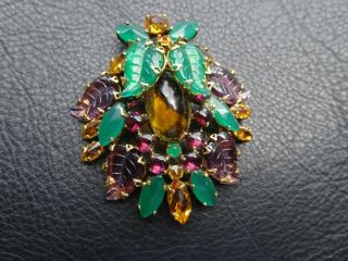 Schreiner Molded Glass Leaves Pin Pendant & Earrings Set Vintage Rare