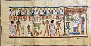 Vintage Large Egyptian Print On Papyrus In Ancient Manner 20th Century 74 " X 35 "