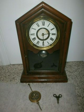 Antique Seth Thomas Mantle Shelf Wall Clock With Ornate Pendulum