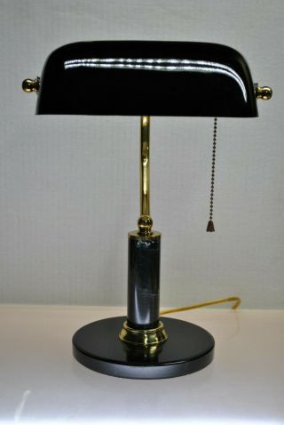 Vintage Bankers Lamp With Rare Black Glass Shade Marble Design