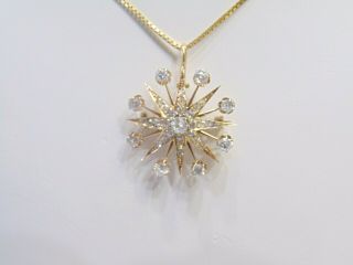 Ladies Antique Diamond Star Pendant Pin 14k Yellow Gold European Cut Diamonds Pg
