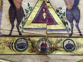 RARE Antique Masonic Freemason Painting on Silk with Satyrs Eye of Providence 2