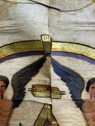 RARE Antique Masonic Freemason Painting on Silk with Satyrs Eye of Providence 6