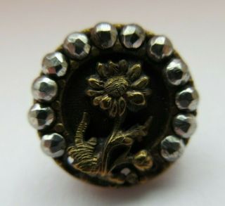 Outstanding Antique Vtg Victorian Metal Picture Button Flower W/ Cut Steels (r)