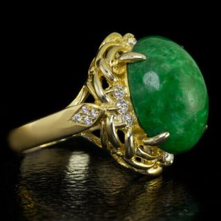 IDEAL CUT G VS DIAMOND 15 CARAT NATURAL JADEITE JADE VINTAGE COCKTAIL RING GOLD 2