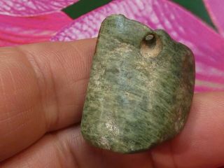 ANCIENT PRE - COLUMBIAN MESOAMER GREEN JADE FACE BEAD MEZCALA TYPE 31 BY 28 BY 16 2