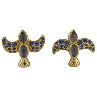 Temple St.  Clair Sapphire Tanzanite Gold Bird Earrings
