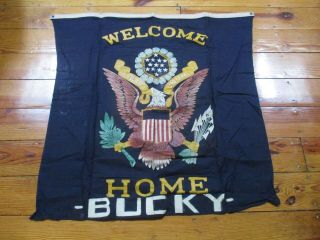 Wwii Welcome Home (bucky) Military Blue Wall Banner/flag,  Phila.  Pa