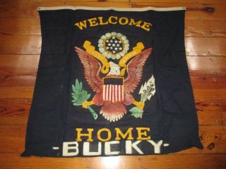WWII Welcome Home (BUCKY) Military Blue Wall Banner/Flag,  PHILA.  PA 2