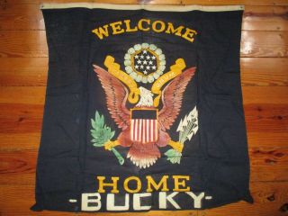 WWII Welcome Home (BUCKY) Military Blue Wall Banner/Flag,  PHILA.  PA 7