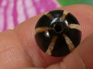 ANCIENT PUMTEK PYU BEAD  6 STRIPE SUN RAY  RARE 12.  2 MM GORGEOUS WEAR PATINA 6