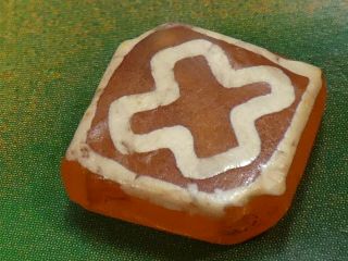 Ancient Pyu - Kushan Etched Agate Carnelian Complex Cross Pattern Tab Shape Tops