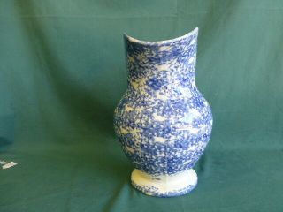 Antique Blue and White Sponge Ware Pottery Large Pitcher 2