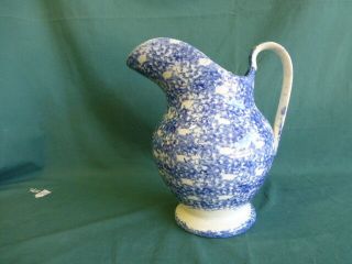 Antique Blue and White Sponge Ware Pottery Large Pitcher 3