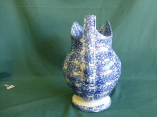 Antique Blue and White Sponge Ware Pottery Large Pitcher 4