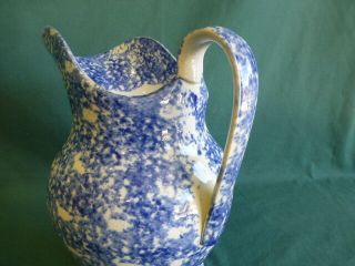Antique Blue and White Sponge Ware Pottery Large Pitcher 5