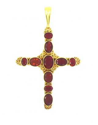 Vintage Sajen Ruby Cross Necklace Pendant 18k Yellow Gold Designer Signed