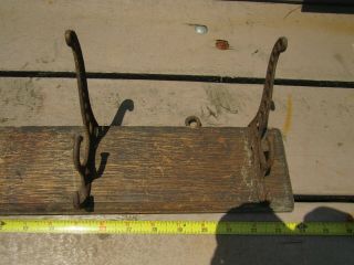 4 Antique Vintage Cast Iron Hooks for Coat / Hat Rack on Oak Board 2
