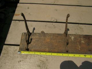 4 Antique Vintage Cast Iron Hooks for Coat / Hat Rack on Oak Board 4