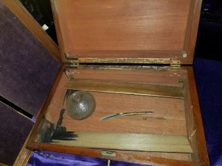 Antique Vintag 1880 ' S Locking Traveling Writing Desk Box with Key Inkwell & Pin 2