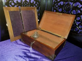 Antique Vintag 1880 ' S Locking Traveling Writing Desk Box with Key Inkwell & Pin 3