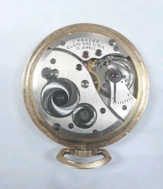 10k Elgin Gold Filled Pocket Watch Grade 546 15 Jewels 1940s 4